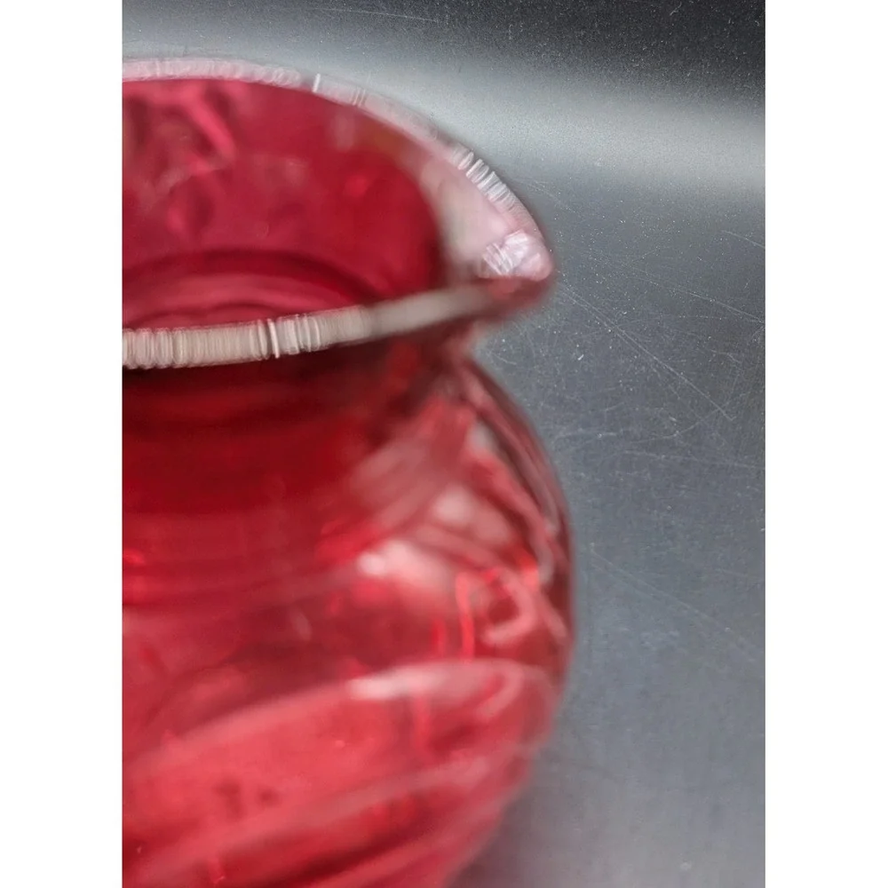 Vintage Fenton Cranberry Glass Swirl Optic Mini Pitcher Applied Handle Ruby Red